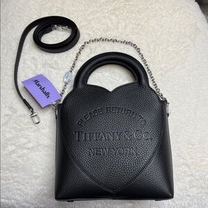 NWT Tiffany & Co. Black Return To Tiffany Mini Bag with Silver Chain